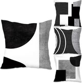 Pillowcase - 4-pack - Pillowcases with abstract geometric pattern - 45x45 cm - Pillowcases with zipper - Black and white pillowcases (pillow insert not included)