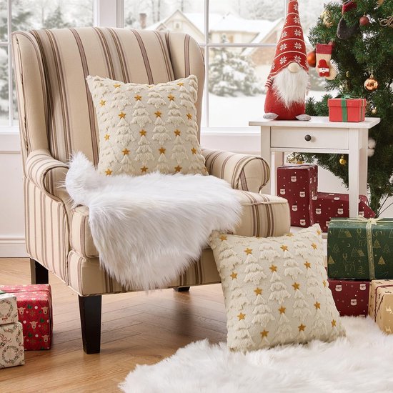 Christmas Pillowcases - 2-pack - White - Winter - White Christmas tree and star pattern - Sofa decoration - 45x45 cm (pillowcase not included)