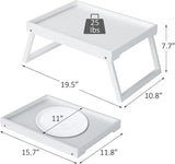 Folding table - Multifunctional folding table for home - Folding bamboo bedside table - Can be used as a dining table, TV table, laptop table, snack table, sofa table or work table - White
