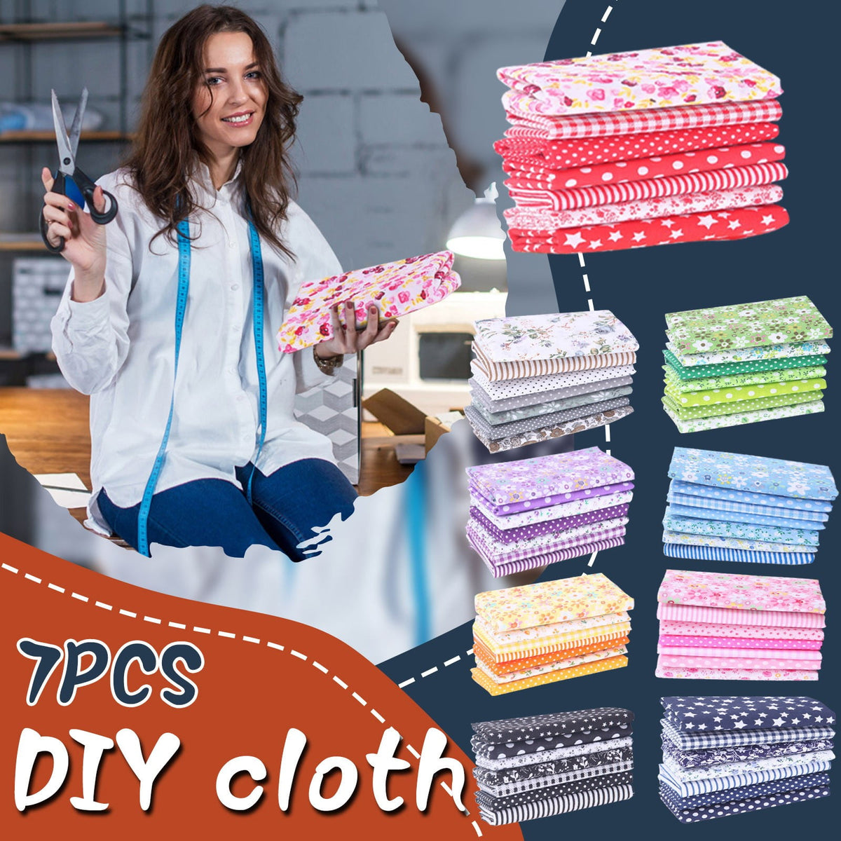 Tdoenbutw clearance Cotton Crafts Fabric Bundle Patchwork Squares Quilting Sewing Patchwork DIY 7PCS 7PC DIY Fabric fall fabric squares clearance sale Z-Blue2