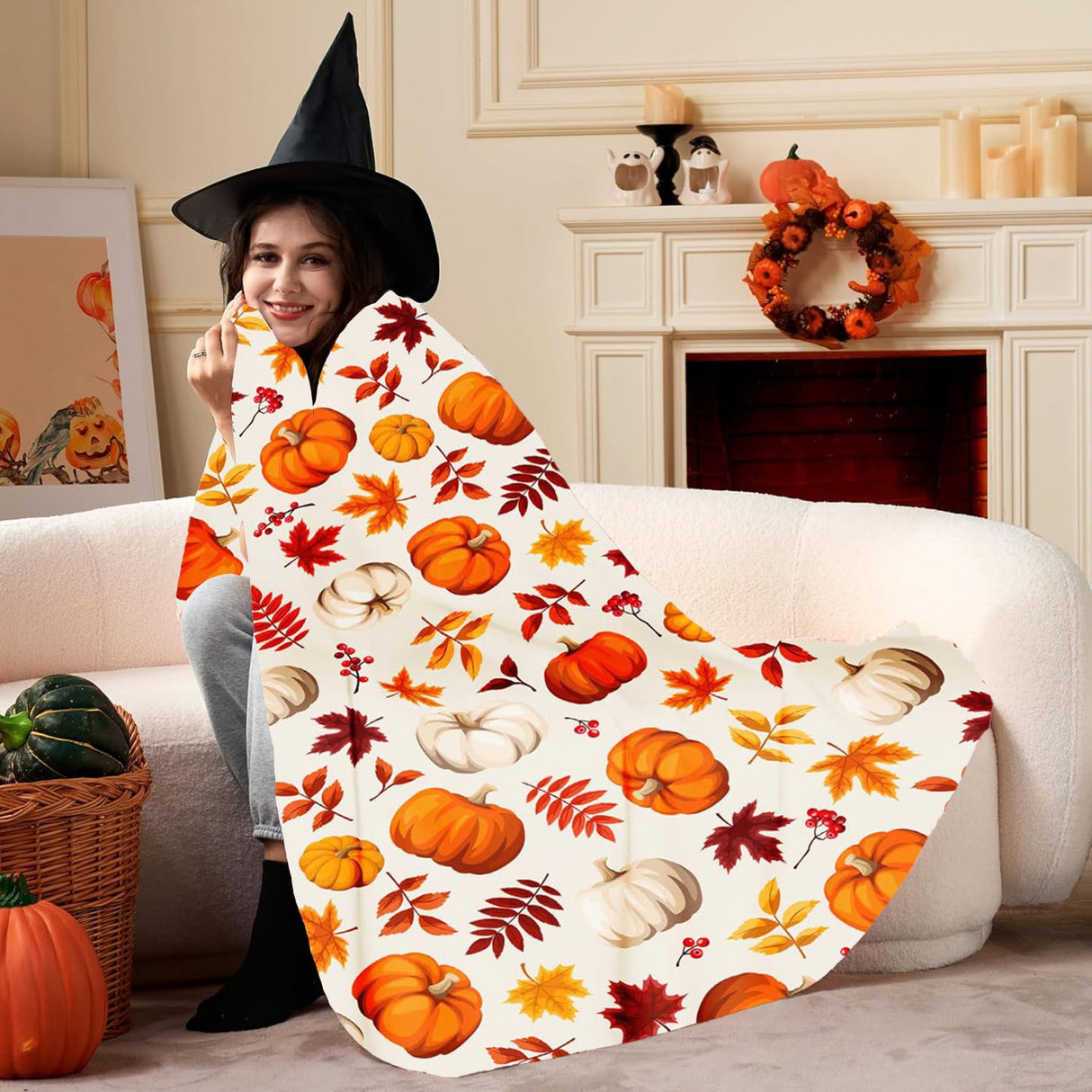 Xuniizn Fall Throw Blanket Breathable Fleece Blanket,28x39" Soft & Skin-Friendly High-Density Fall Blanket Warm, Heat-Locking, Machine-Washable, A Cozy Choice for Autumn & Winter Home Use E#Multicolor(39x30")