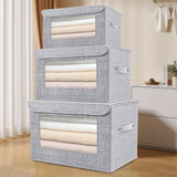Wzzjkit Clothes Storage Bins, Foldable Storage Bin for Clothes, Clothing Storage Bins with Lid, Linen Storage Box with Clear Window＆ Zippers＆ Sturdy Handles L