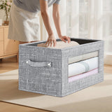 Wzzjkit Clothes Storage Bins, Foldable Storage Bin for Clothes, Clothing Storage Bins with Lid, Linen Storage Box with Clear Window＆ Zippers＆ Sturdy Handles L