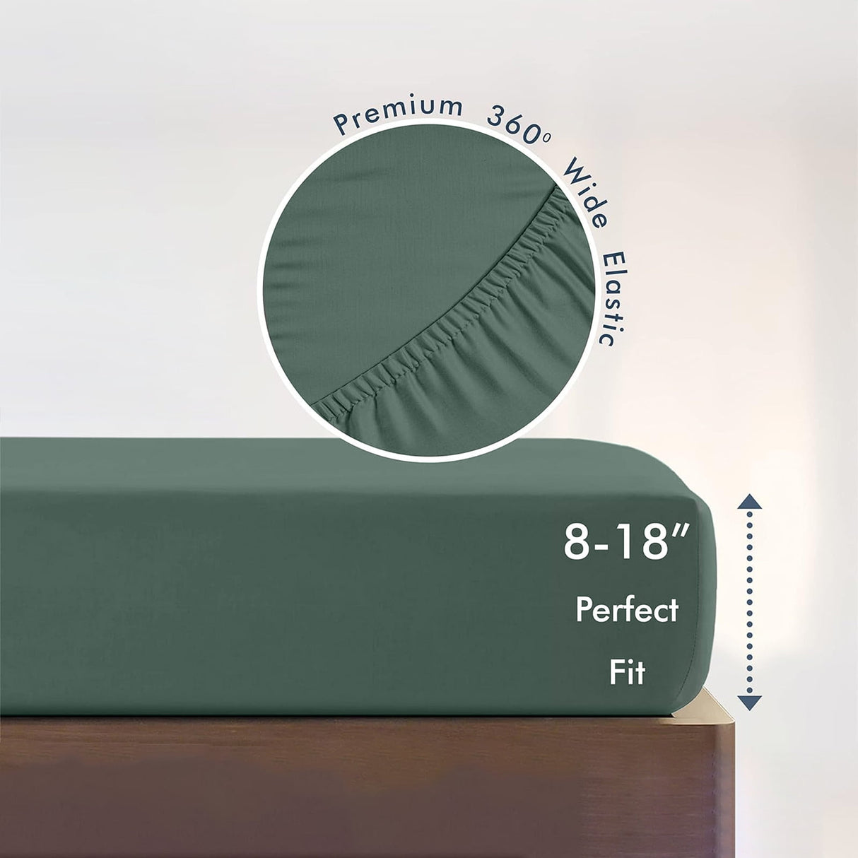 King Size Fitted Sheet, 100% Egyptian Cotton, Deep Pocket Premium Cotton Mattress Sheet,Double Bed Fitted Sheet Piece Non-Slip Fixed Bed Cover All-Inclusive Mattress Protection Bed Cover Green