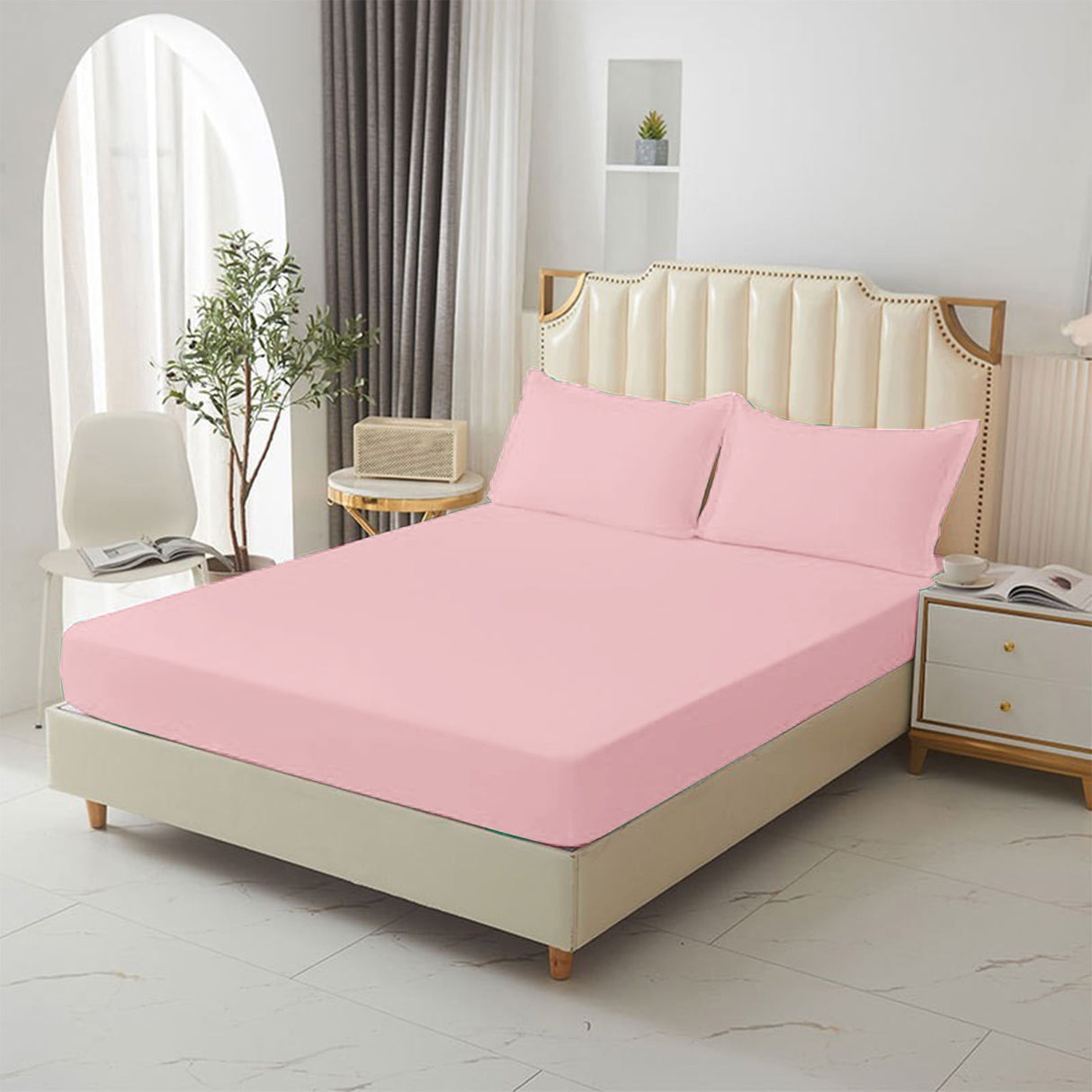 King Size Fitted Sheet, 100% Egyptian Cotton, Deep Pocket Premium Cotton Mattress Sheet,Double Bed Fitted Sheet Piece Non-Slip Fixed Bed Cover All-Inclusive Mattress Protection Bed Cover Pink