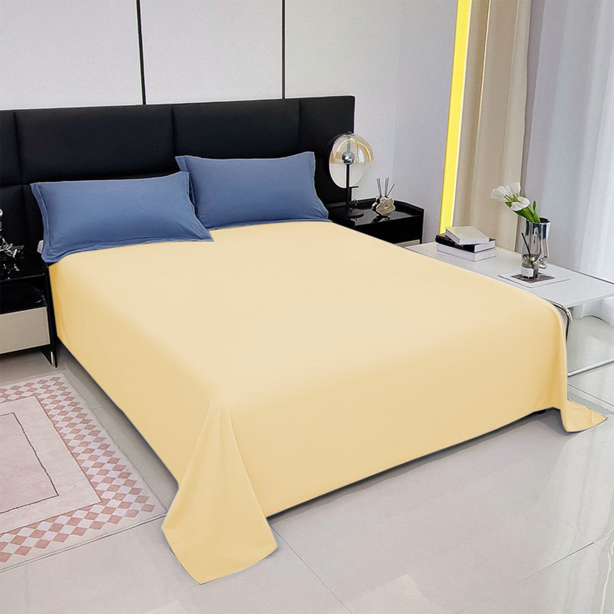 Waterproof Bed Flat Sheet ,Best Season Cotton Sheet-Long Staple Cotton Sheets Set, Soft Cotton Bed Sheets,Reusable Washable Mattress Protector Sheet, Furniture Cover for Bedding,Couch Yellow