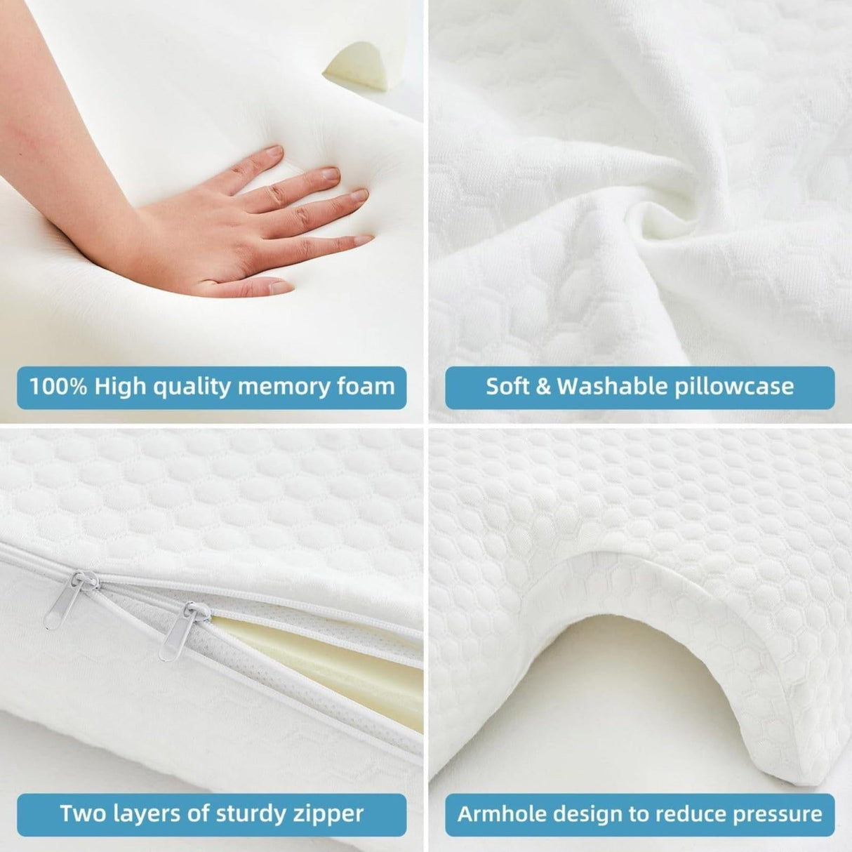 Memory Foam Cuddle Pillow, Shoulder Pillow for Side Sleepers, Arm Pillow with Arm Hole for Sleeping, Side Sleeper Pillow for Arm Pressure Relief with Breathable Pillowcase, 27.2x19.3 27.2" x 19.3" B