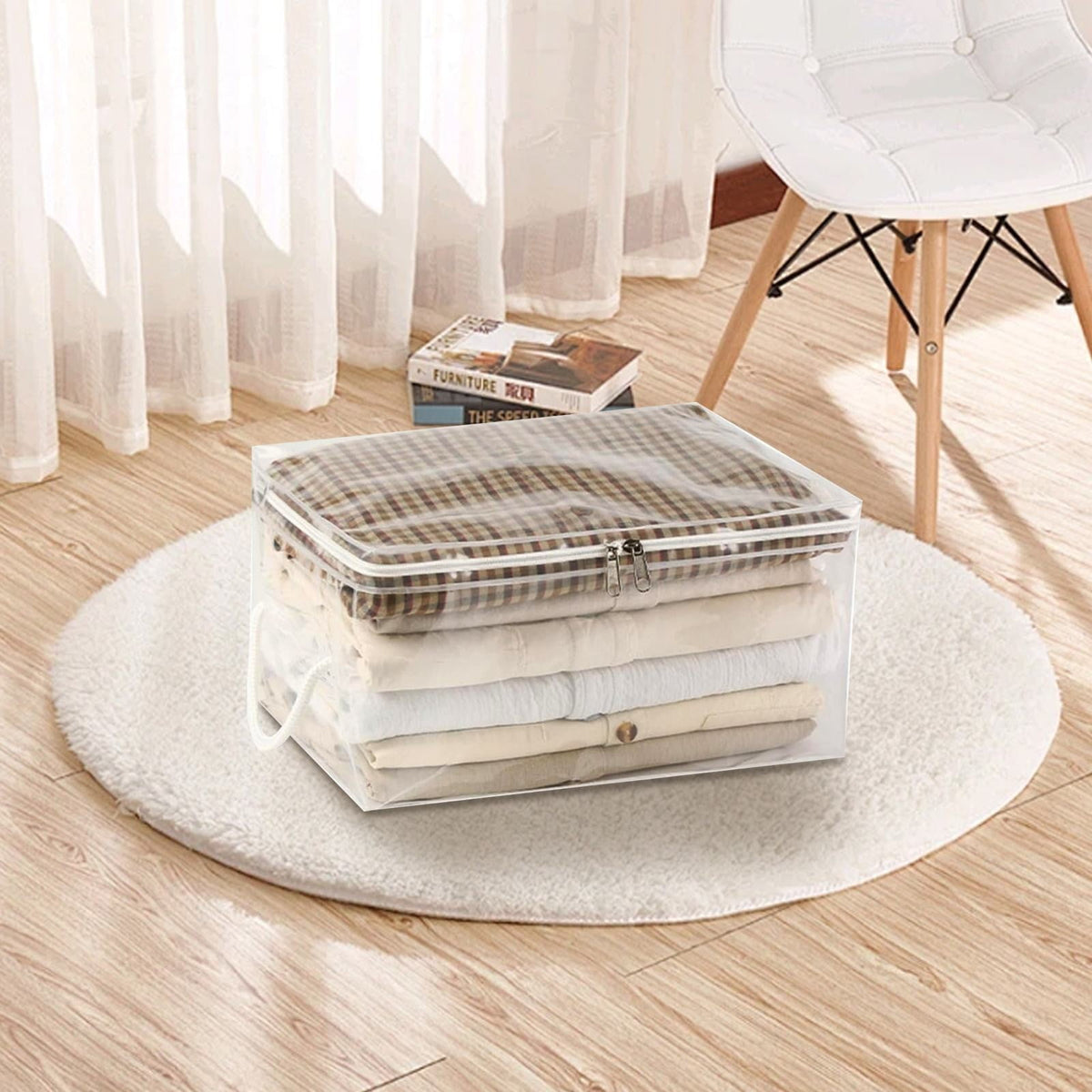 Transparent Zipper Clothing Storage Bag - Heavy-Duty Organizer for Blankets, Linen, Bed Sheets, Clothes & Pillows | Space-Saving Compression Bag Storage for Closet(11.81"DX9.05"WX5.9"H) 16.14"DX11.81"WX7.87"H