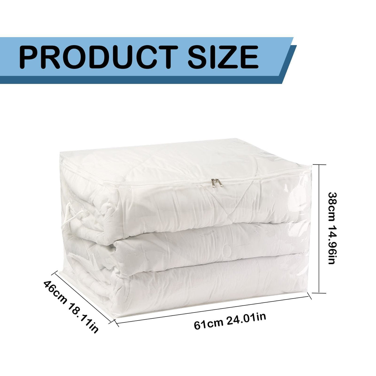 Transparent Zipper Clothing Storage Bag - Heavy-Duty Organizer for Blankets, Linen, Bed Sheets, Clothes & Pillows | Space-Saving Compression Bag Storage for Closet(11.81"DX9.05"WX5.9"H) 24.01"DX18.11"WX14.96"H