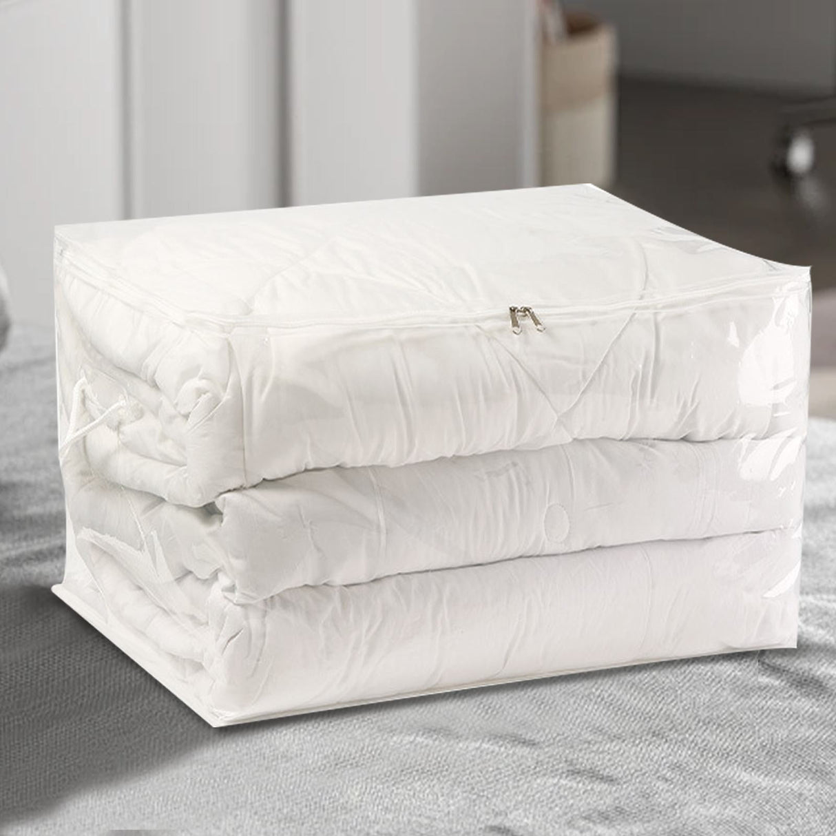 Transparent Zipper Clothing Storage Bag - Heavy-Duty Organizer for Blankets, Linen, Bed Sheets, Clothes & Pillows | Space-Saving Compression Bag Storage for Closet(11.81"DX9.05"WX5.9"H) 24.01"DX18.11"WX14.96"H
