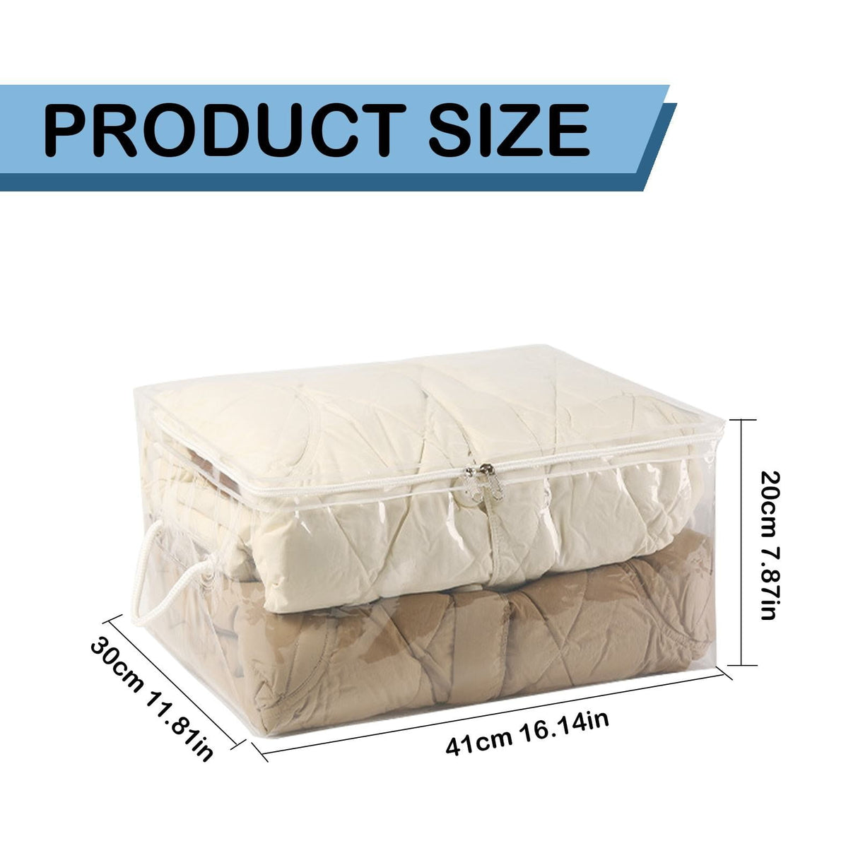 Transparent Zipper Clothing Storage Bag - Heavy-Duty Organizer for Blankets, Linen, Bed Sheets, Clothes & Pillows | Space-Saving Compression Bag Storage for Closet(11.81"DX9.05"WX5.9"H) 24.01"DX18.11"WX14.96"H