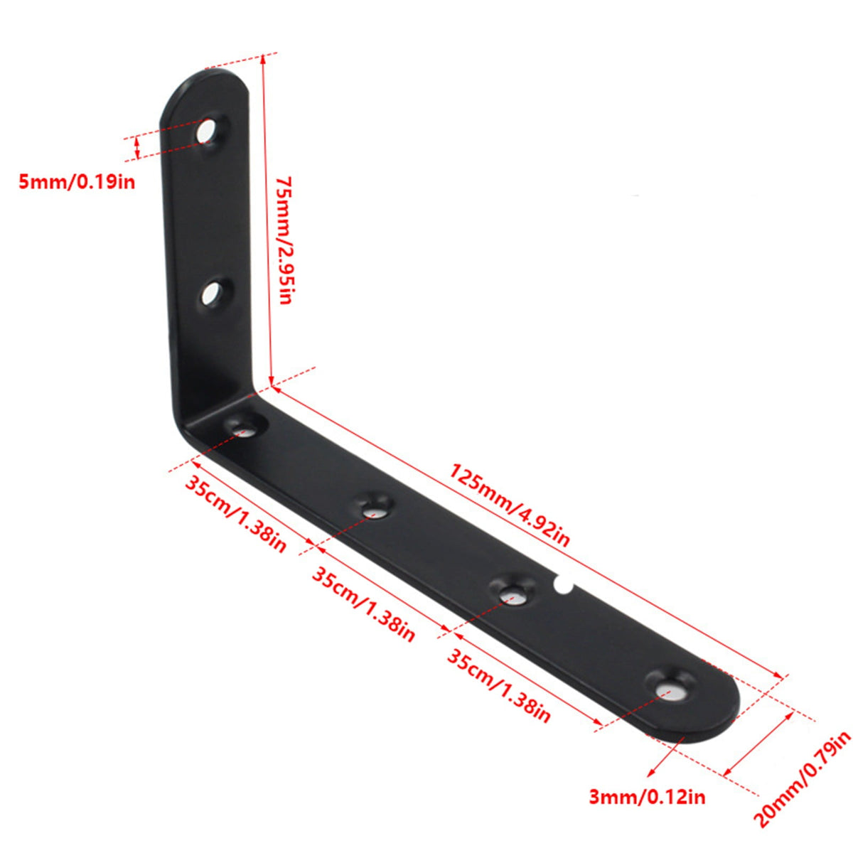 1 Pack L Corner Brackets Heavy Duty Black Metal Right Angle Braces for Wood Shelves Furniture Bedframe Cabinet Drawer Chair, 4.92" x 2.95"