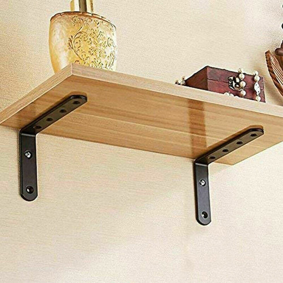 1 Pack L Corner Brackets Heavy Duty Black Metal Right Angle Braces for Wood Shelves Furniture Bedframe Cabinet Drawer Chair, 4.92" x 2.95"