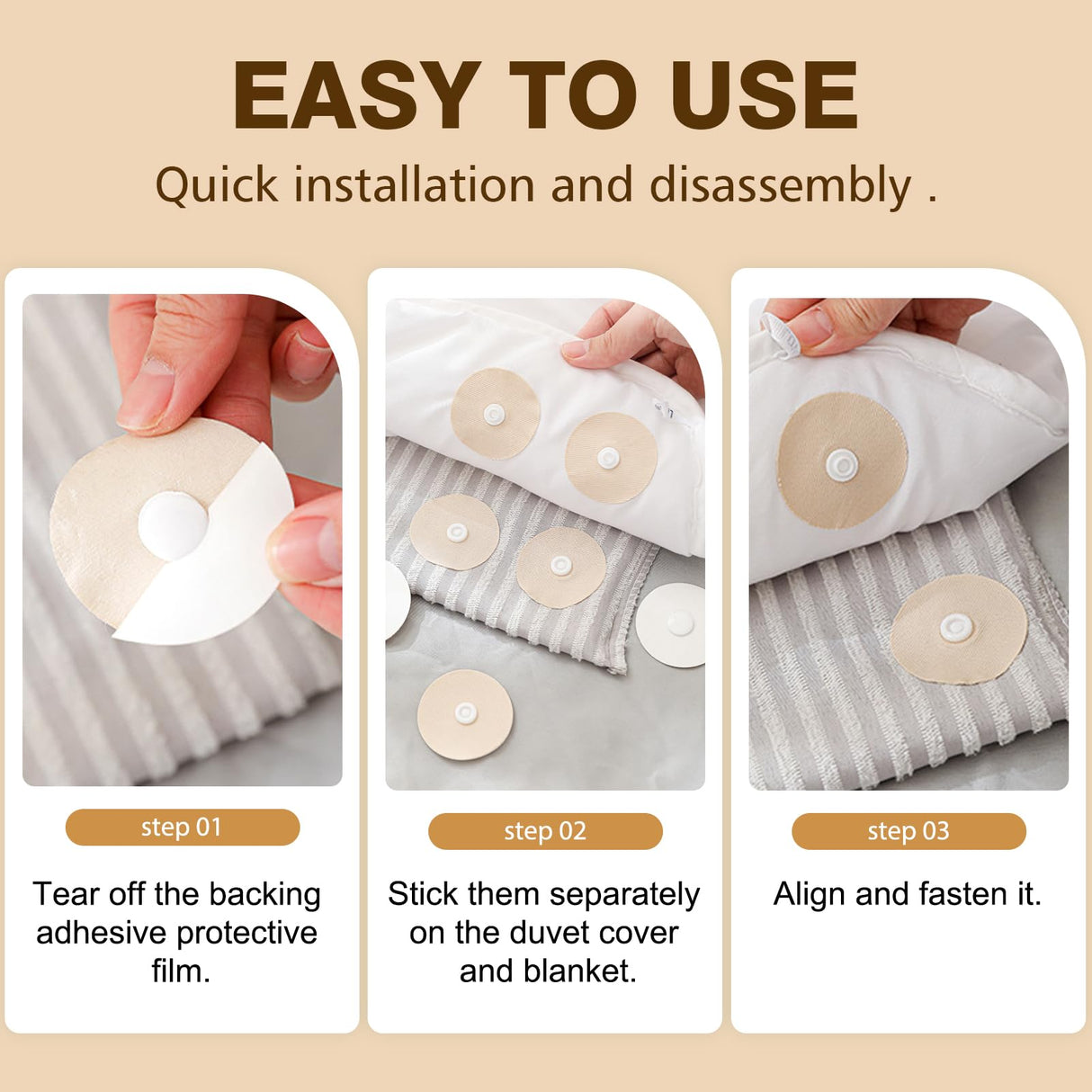 Duvet Clips - Duvet Holders - Duvet Cover Clamps - Anti-Slip Fastening - Duvet Buttons - Bedding Accessories - Duvet Fixation - Prevents Shifting - Bedroom Interior - Duvet Cover Holder - Handy - Beige and White - 30 Pieces