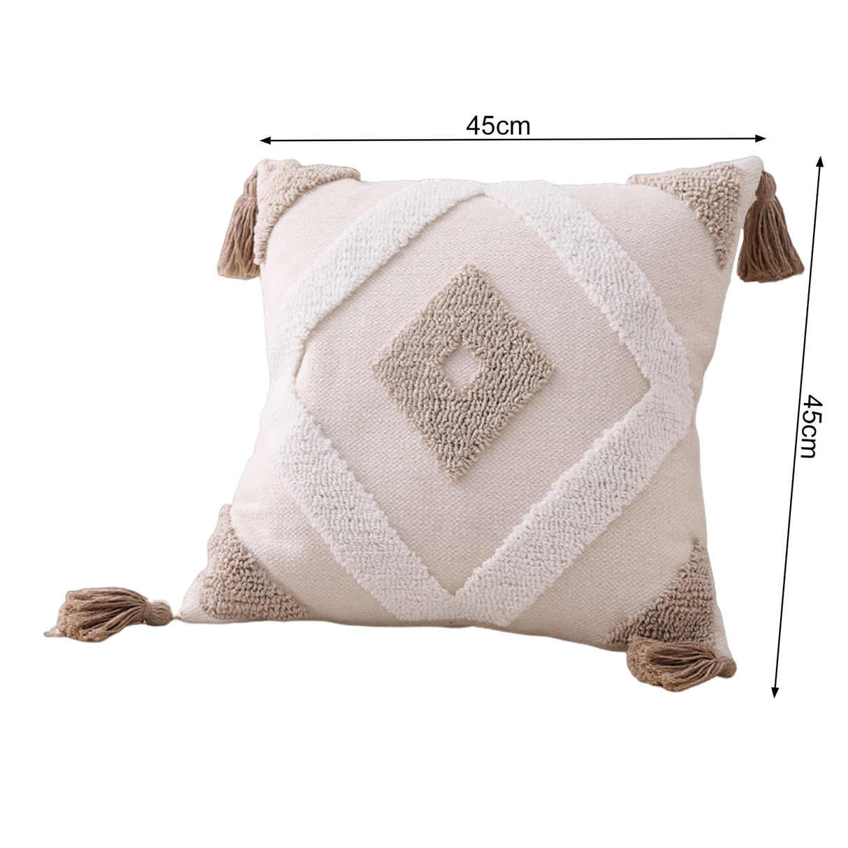 Walbest Boho Throw Pillow with Braided Rope Pattern And Tassels Soft Cotton Linen Textured Cushion for Sofa Bed Office 45x45cm D