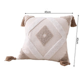 Walbest Boho Throw Pillow with Braided Rope Pattern And Tassels Soft Cotton Linen Textured Cushion for Sofa Bed Office 45x45cm D