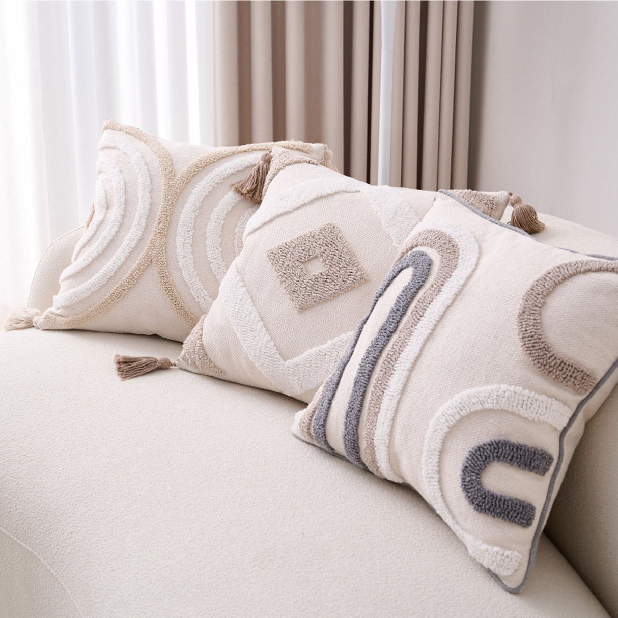 Walbest Boho Throw Pillow with Braided Rope Pattern And Tassels Soft Cotton Linen Textured Cushion for Sofa Bed Office 45x45cm F