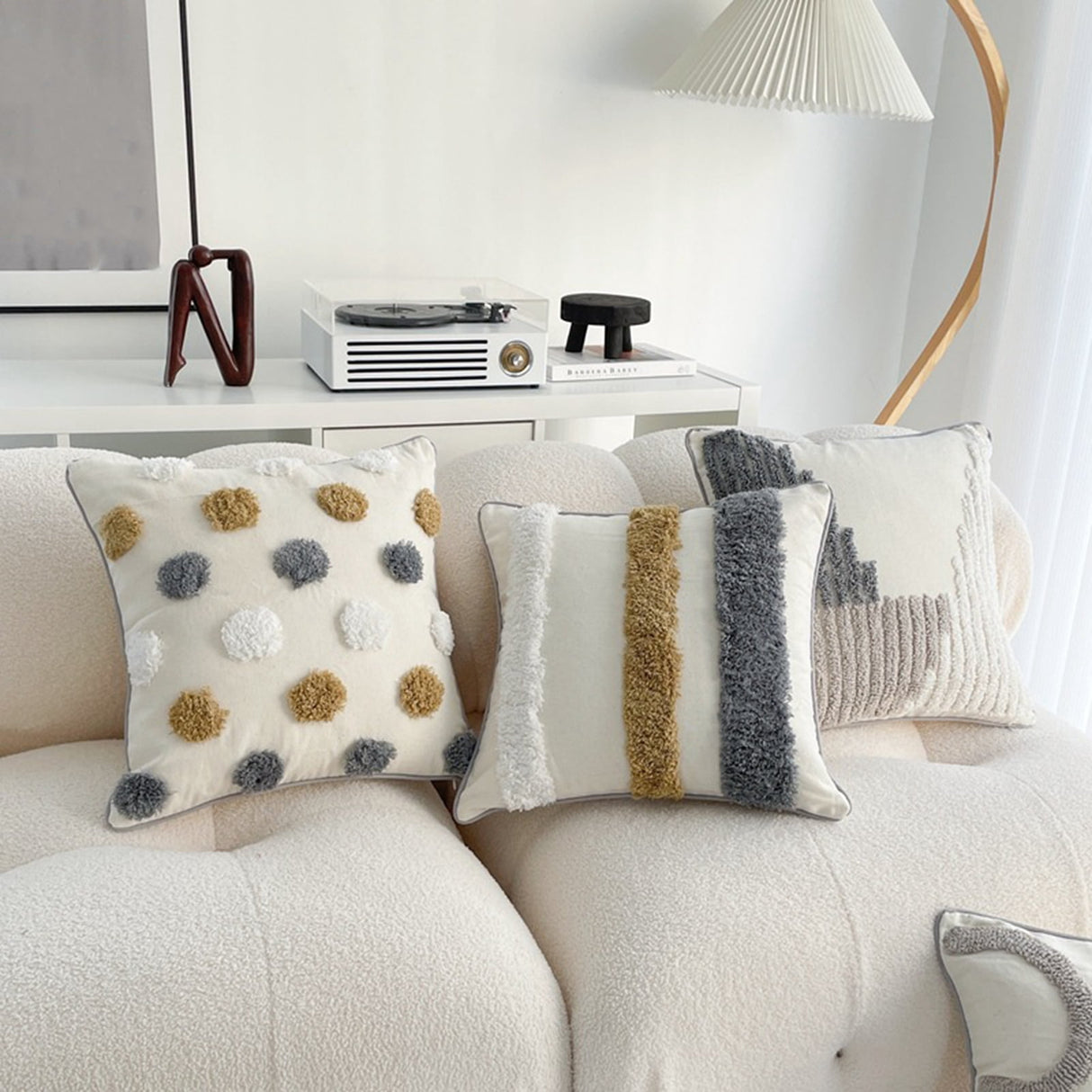 Walbest Boho Throw Pillow with Braided Rope Pattern And Tassels Soft Cotton Linen Textured Cushion for Sofa Bed Office 45x45cm F
