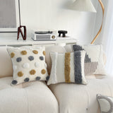Walbest Boho Throw Pillow with Braided Rope Pattern And Tassels Soft Cotton Linen Textured Cushion for Sofa Bed Office 45x45cm F