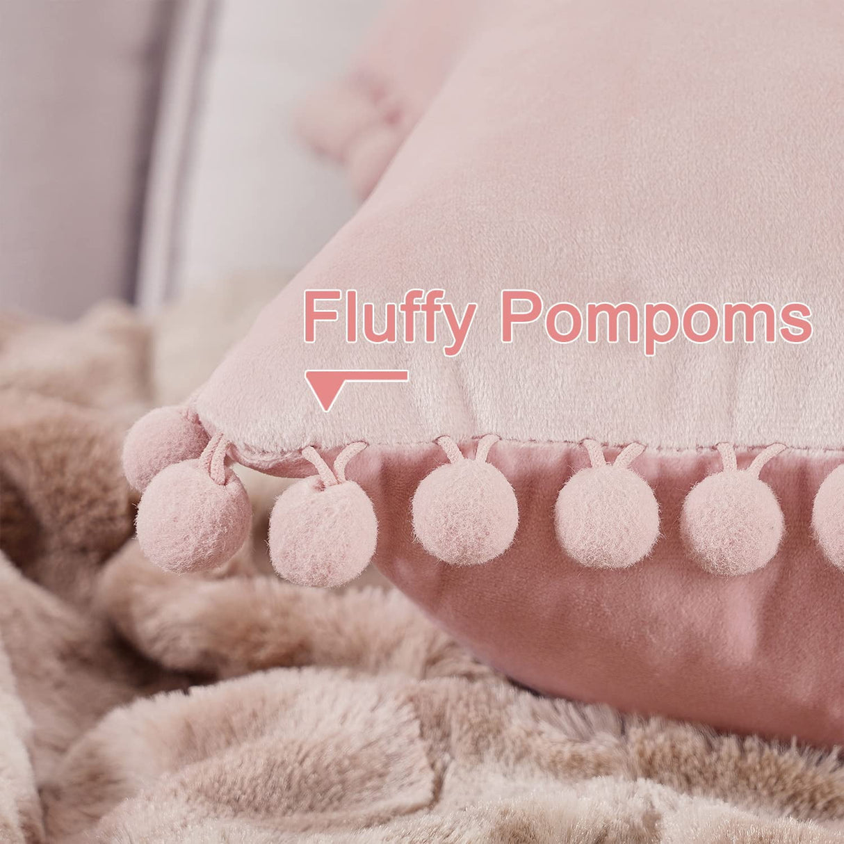 Blush Pink Throw Pillow Covers for Couch Bed Sofa Decorative Pillow Covers 16x16 Set of 2 Soft Velvet Square Cushion Covers with Tassels Cute Girl Princess Aesthetic Home Decor Baby Pink