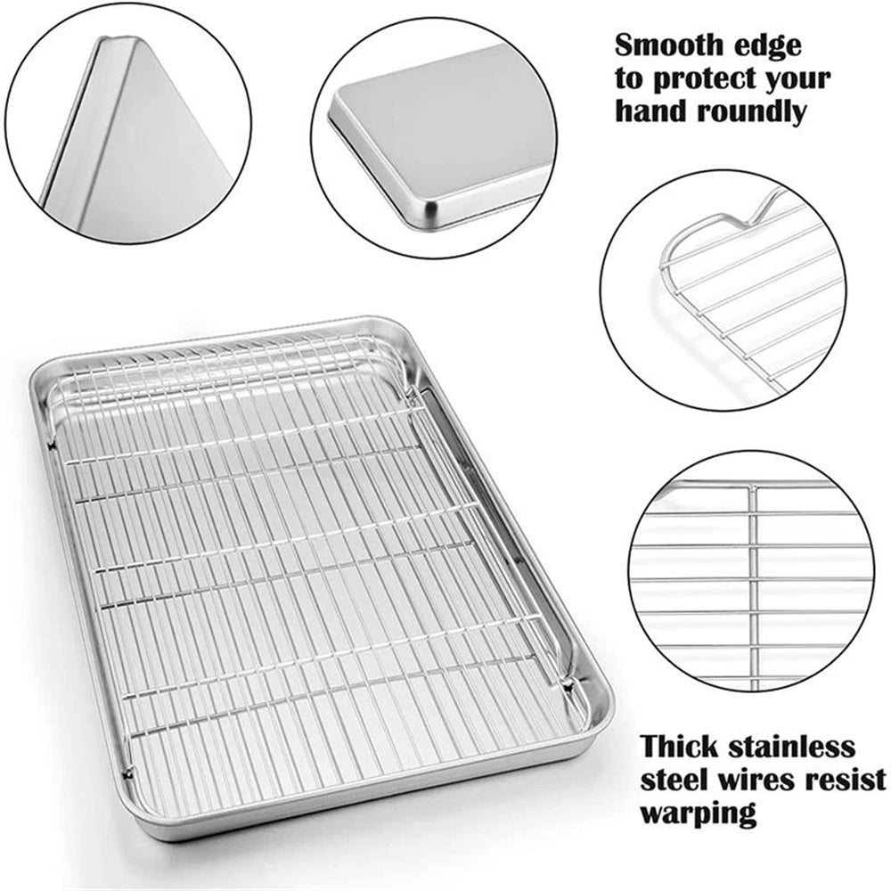 Baking Sheet With Cooling Rack, Half Sheet Pan With Wire Rack Set, Oven Baking Tray and Rack Set,15.75x11.8inch,Non Toxic & Easy Clean,Heavy Duty 10"