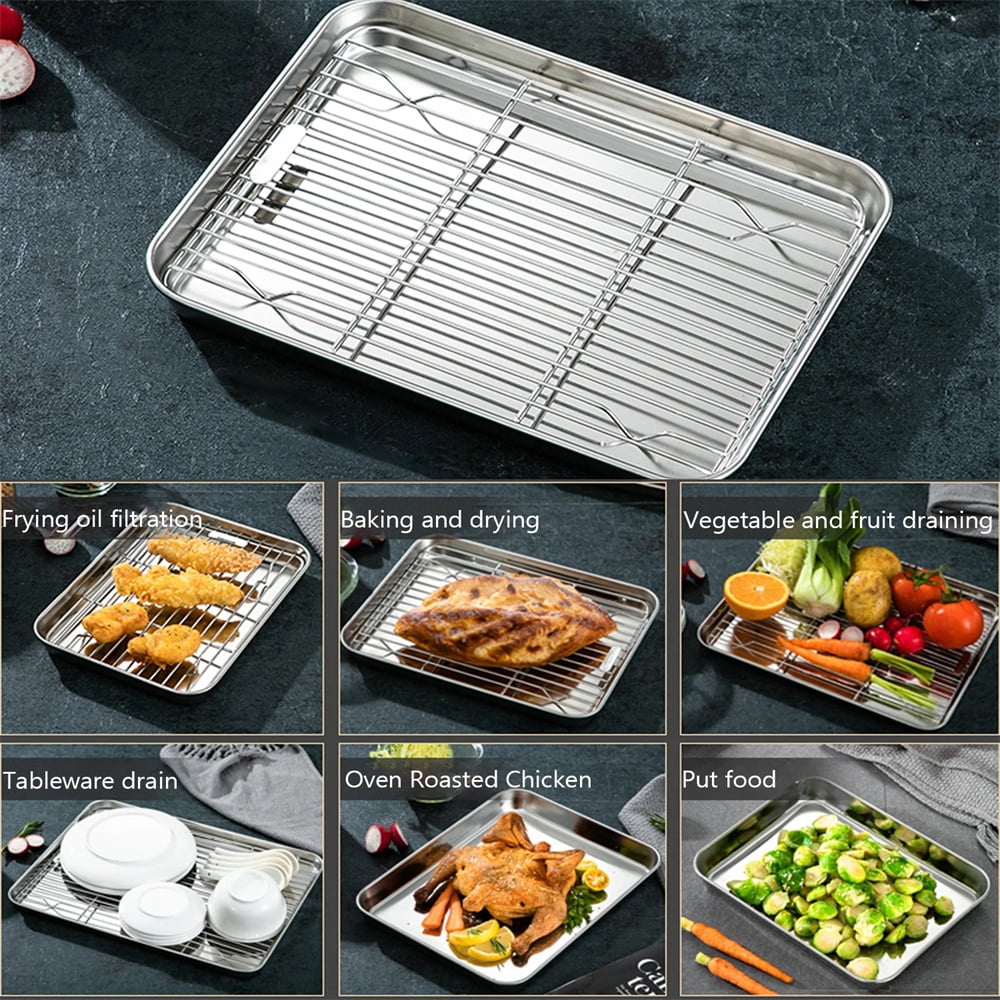 Baking Sheet With Cooling Rack, Half Sheet Pan With Wire Rack Set, Oven Baking Tray and Rack Set,15.75x11.8inch,Non Toxic & Easy Clean,Heavy Duty 10"