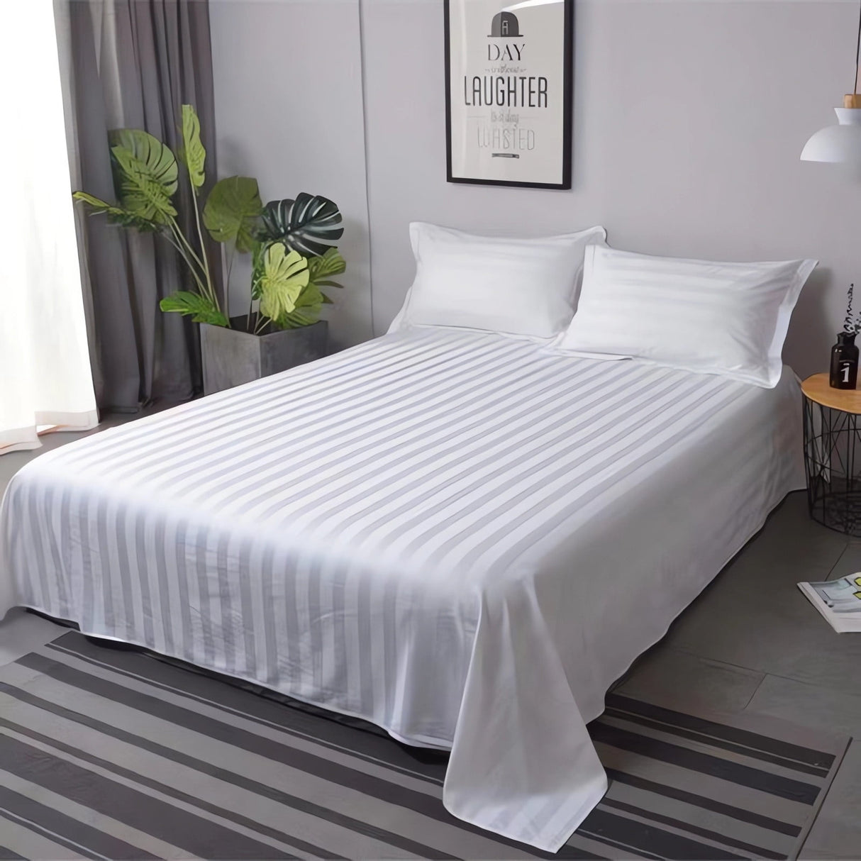 Kdkad Bed Sheets, Pure Linen Sheets, Breathable and Serviceable Line King Size Sheets, Anti-Tear Line Bed Sheets, Machine Washable, Deep Pocket 91×79 in White