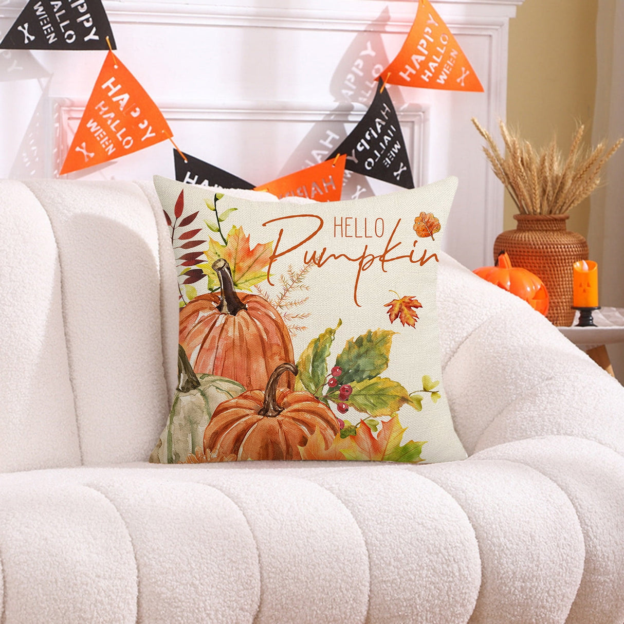 Darzheoy Fall Pillow Covers 18 x 18 inch Pumpkin Maple leaves Throw Pillow Covers Outdoor Autumn Thanksgiving Harvest Farmhouse Pillowcase Cushion Case for Home Sofa Fall Decor D