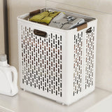 Chmadoxn Collapsible Laundry Hamper with Wheels - Foldable Storage Basket for Clothes, Toys & Organizing | Rolling Linen Cart w/ Handle, Portable Closet Utility Bin 18 Inch Tall White