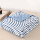 AYktou Reversible Patchwork Quilts Queen Size, 78.74x59.05in Lightweight Plaid Bedspreads Coverlets Quilt Bedding Blanket for All Seasons Light blue