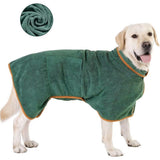 Dog Drying Coat - Fast Drying Dog Towel Robe - Microfiber Super Absorbent Pet Bathrobe, Adjustable Collar & Belly Strap Pet Coat Pet Bath Robe Towel  Dark Green S
