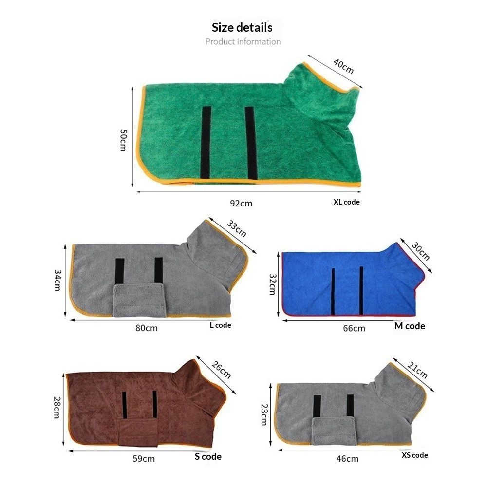 Dog Drying Coat - Fast Drying Dog Towel Robe - Microfiber Super Absorbent Pet Bathrobe, Adjustable Collar & Belly Strap Pet Coat Pet Bath Robe Towel  Dark Green S
