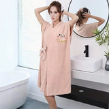 Women's Coral Fleece Pineapple Grid Two-Piece Set | Cloud-Like Touch Adjustable Bath Robe + Hair Towel, Adjustable Tie Belt, Suitable for Daily Home Use(Qingxin powder)