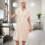 Women's Coral Fleece Pineapple Grid Two-Piece Set | Cloud-Like Touch Adjustable Bath Robe + Hair Towel, Adjustable Tie Belt, Suitable for Daily Home Use(Qingxin powder)