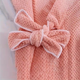 Women's Coral Fleece Pineapple Grid Two-Piece Set | Cloud-Like Touch Adjustable Bath Robe + Hair Towel, Adjustable Tie Belt, Suitable for Daily Home Use(Qingxin powder)