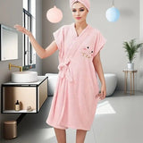 Women's Coral Fleece Pineapple Grid Two-Piece Set | Cloud-Like Touch Adjustable Bath Robe + Hair Towel, Adjustable Tie Belt, Suitable for Daily Home Use(Red bean paste purple)