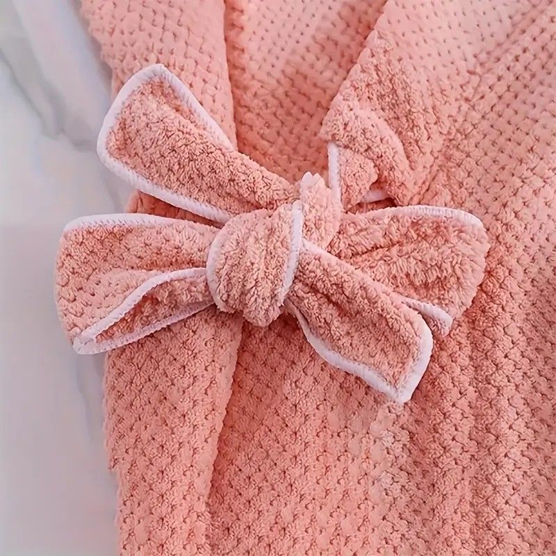 Women's Coral Fleece Pineapple Grid Two-Piece Set | Cloud-Like Touch Adjustable Bath Robe + Hair Towel, Adjustable Tie Belt, Suitable for Daily Home Use(Red bean paste purple)
