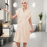 Women's Coral Fleece Pineapple Grid Two-Piece Set | Cloud-Like Touch Adjustable Bath Robe + Hair Towel, Adjustable Tie Belt, Suitable for Daily Home Use(Haze blue)