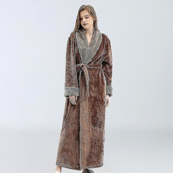 Women's Bathrobe Dressing Gown Bathrobe Warm Soft Fleece Long Coats Nightgown Coffee XL