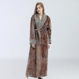 Women's Bathrobe Dressing Gown Bathrobe Warm Soft Fleece Long Coats Nightgown Coffee XL
