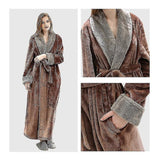 Women's Bathrobe Dressing Gown Bathrobe Warm Soft Fleece Long Coats Nightgown Coffee XL