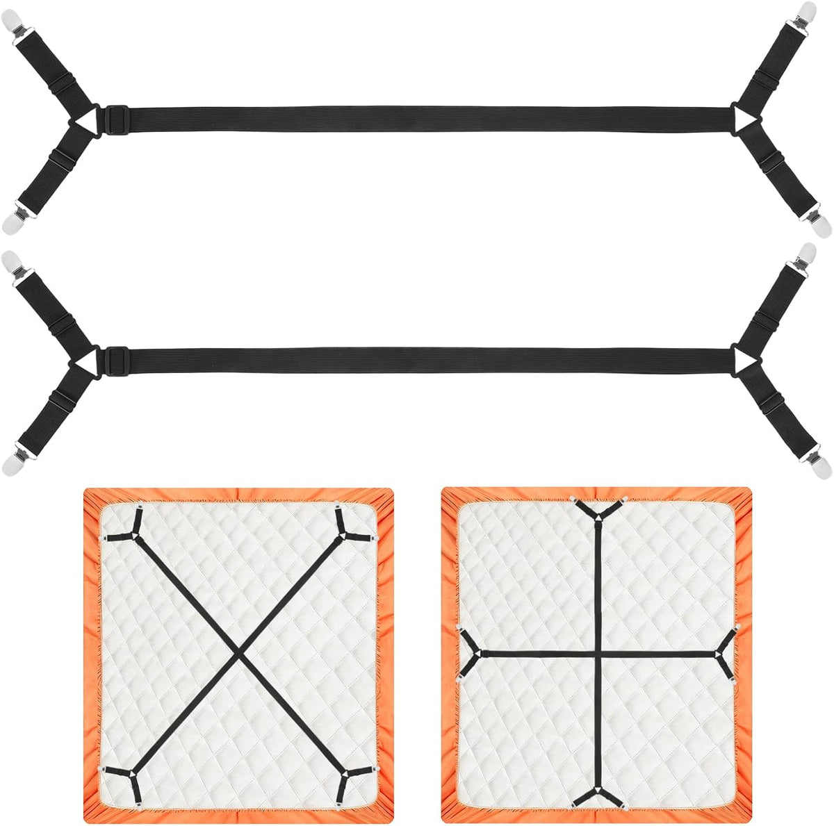 Bed Sheet Holder Straps, 2Pcs Elastic Adjustable Bed Sheet Grippers,Fitted Sheet Holder Keep Sheets in Place, Enhance Sleep Experience, Black