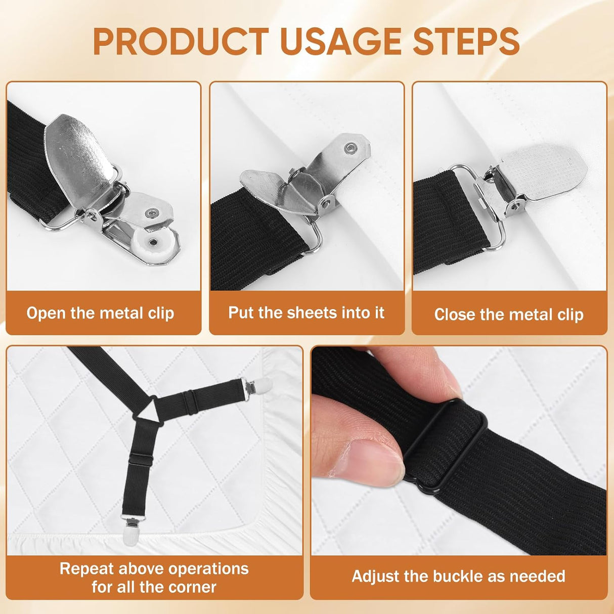 Bed Sheet Holder Straps, 2Pcs Elastic Adjustable Bed Sheet Grippers,Fitted Sheet Holder Keep Sheets in Place, Enhance Sleep Experience, Black