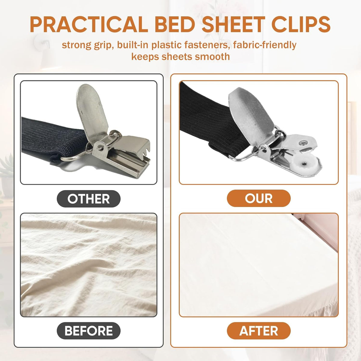Bed Sheet Holder Straps, 2Pcs Elastic Adjustable Bed Sheet Grippers,Fitted Sheet Holder Keep Sheets in Place, Enhance Sleep Experience, Black