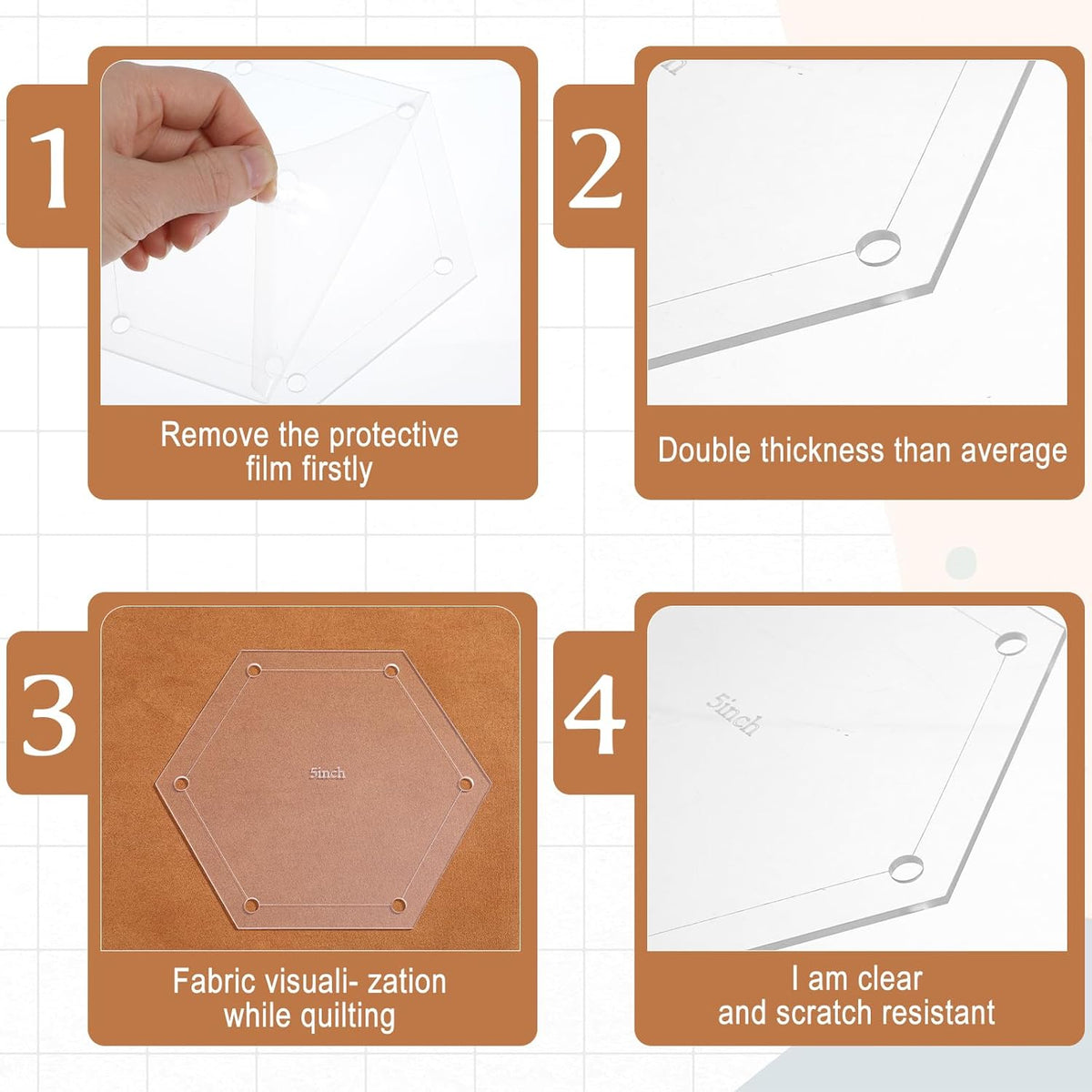 6Pcs Hexagon Quilting Templates Acrylic, 1" 1.5" 2" 3" 4" 5" Multiple Sizes Quilting Template for DIY Patchwork Sewing Crafts Quilt Shapes Cutting Dressmaking Design Work