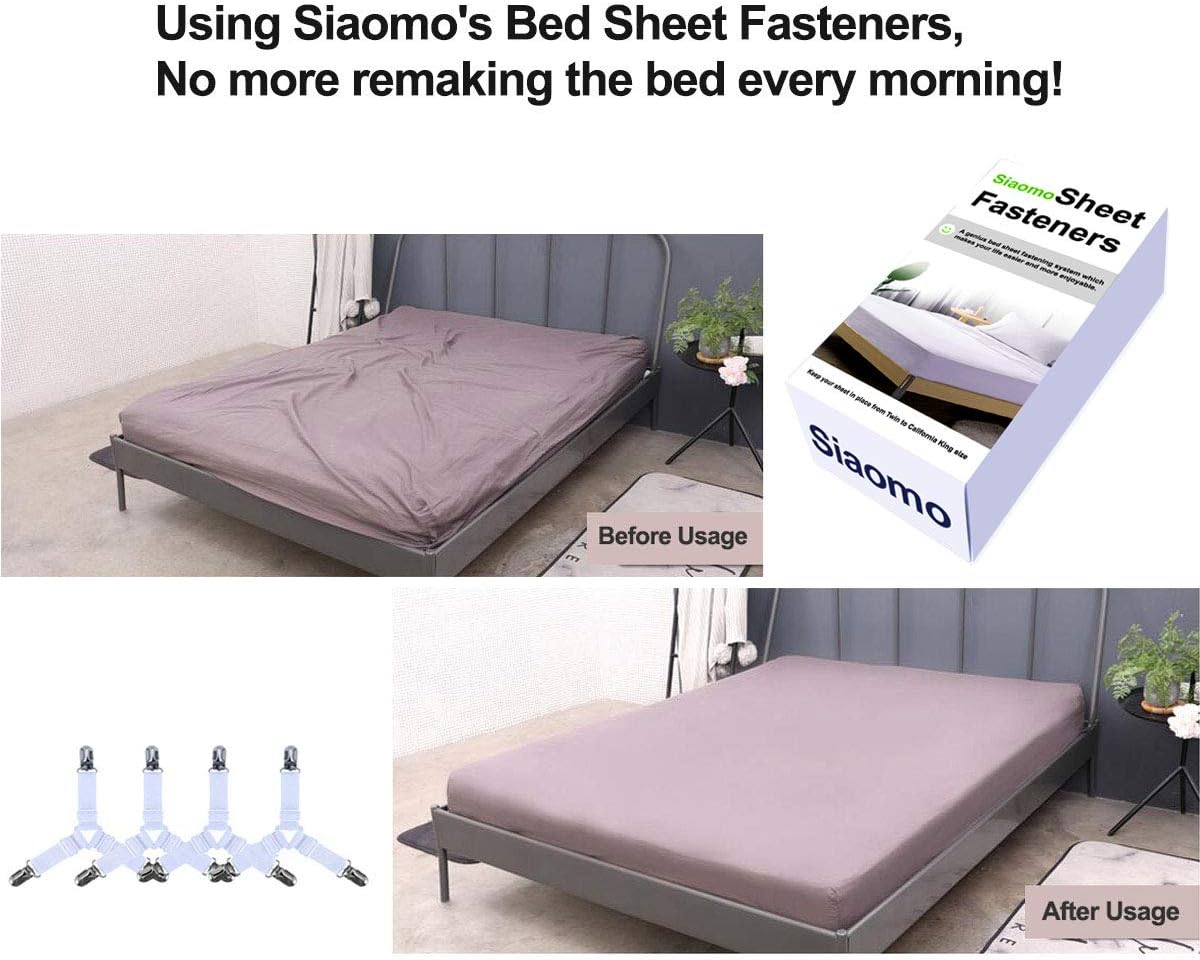 Bed Sheet Holders Straps Fasteners - 4 Pcs Triangle Sheet Fasteners Fitted Flat Sheet Corner Holder Elastic Adjustable Bed Band Sheet Holders Clip Suspenders Grippers White