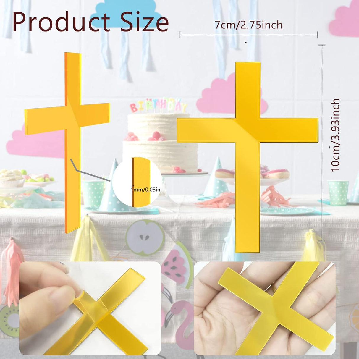 22 Pieces Baptism Cake Toppers Cross Cake Topper Gold Mirror Crossing Cupcake Toppers Acrylic Cross Cake Toppers Baptism Decor for Baby Shower Birthday Party Christian Decorations(Gold Classic Style)