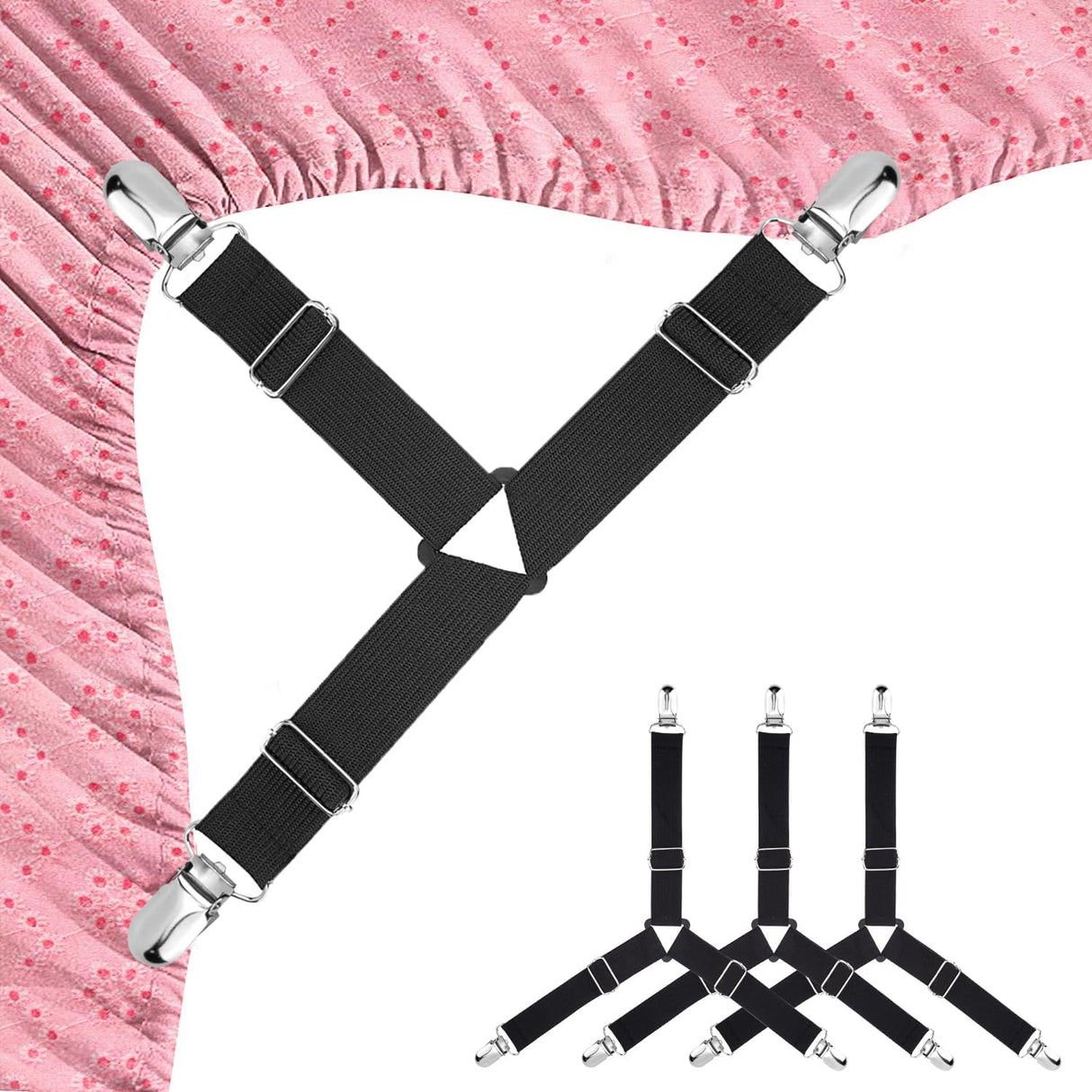Bed Sheet Straps 4 Pcs Triangle Bed Sheet Holders Fitted Sheet Clips Adjustable Sheet Suspenders Mattress Fasteners Gripper Corner Clips for Bed Mattress Cover Fitted Bed Sheets Sofa Cushion