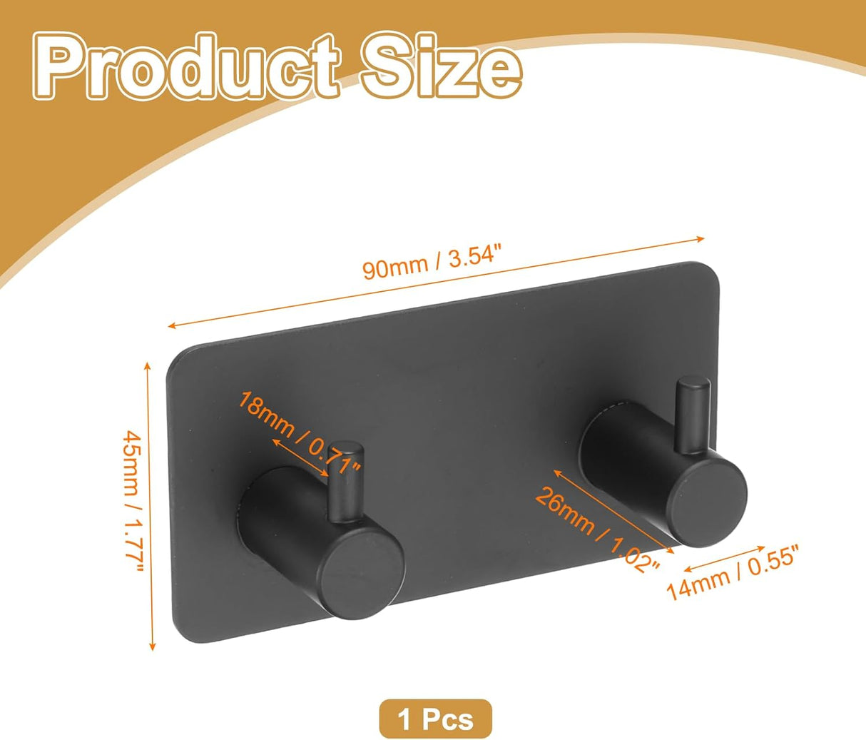 2 Pack Self Adhesive Stainless Steel Towel Hooks 304 Rust Proof Waterproof Black