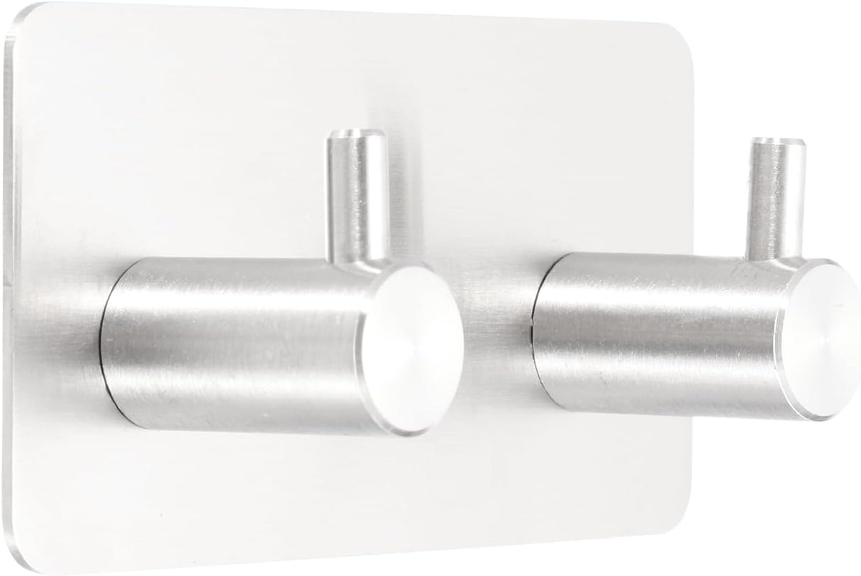 2 Pack Self-Adhesive Towel Hooks Stainless Steel 304 Rustproof Waterproof Silver Wall Mounted Bathroom Kitchen Accessories